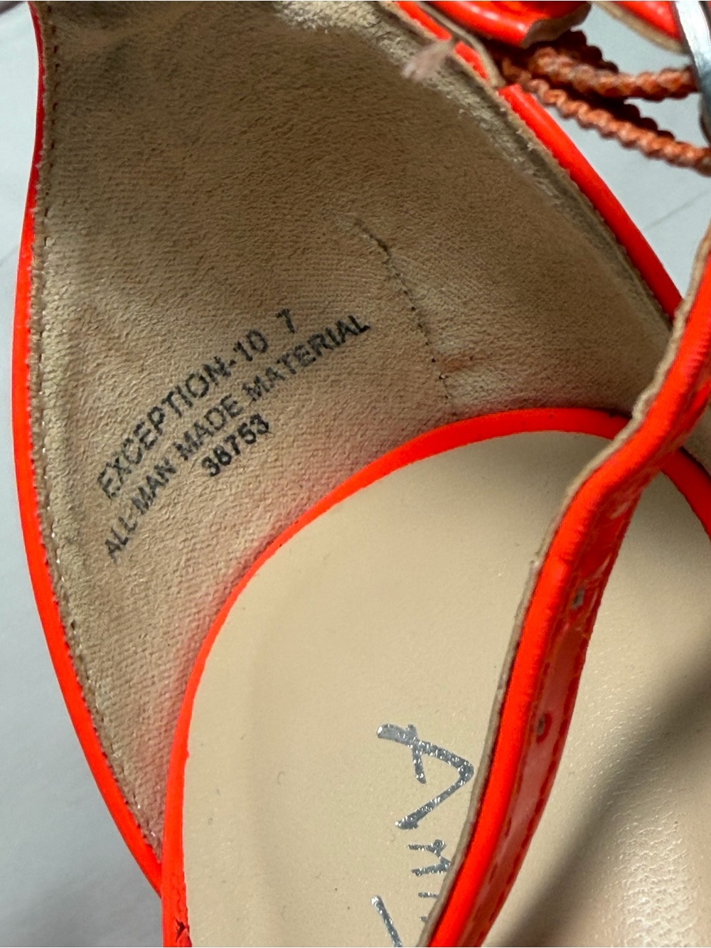 Women’s Neon Orange Ankle-Strap Clear Band High Heel Sandals - Picture 5 of 6